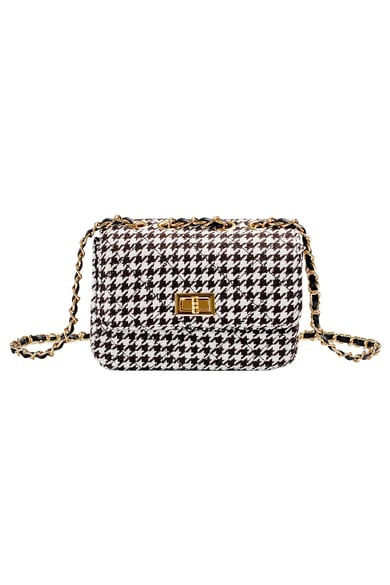 Borsa a quadri con tracolla e chiusura in metallo Black &amp; White Polyester h5 