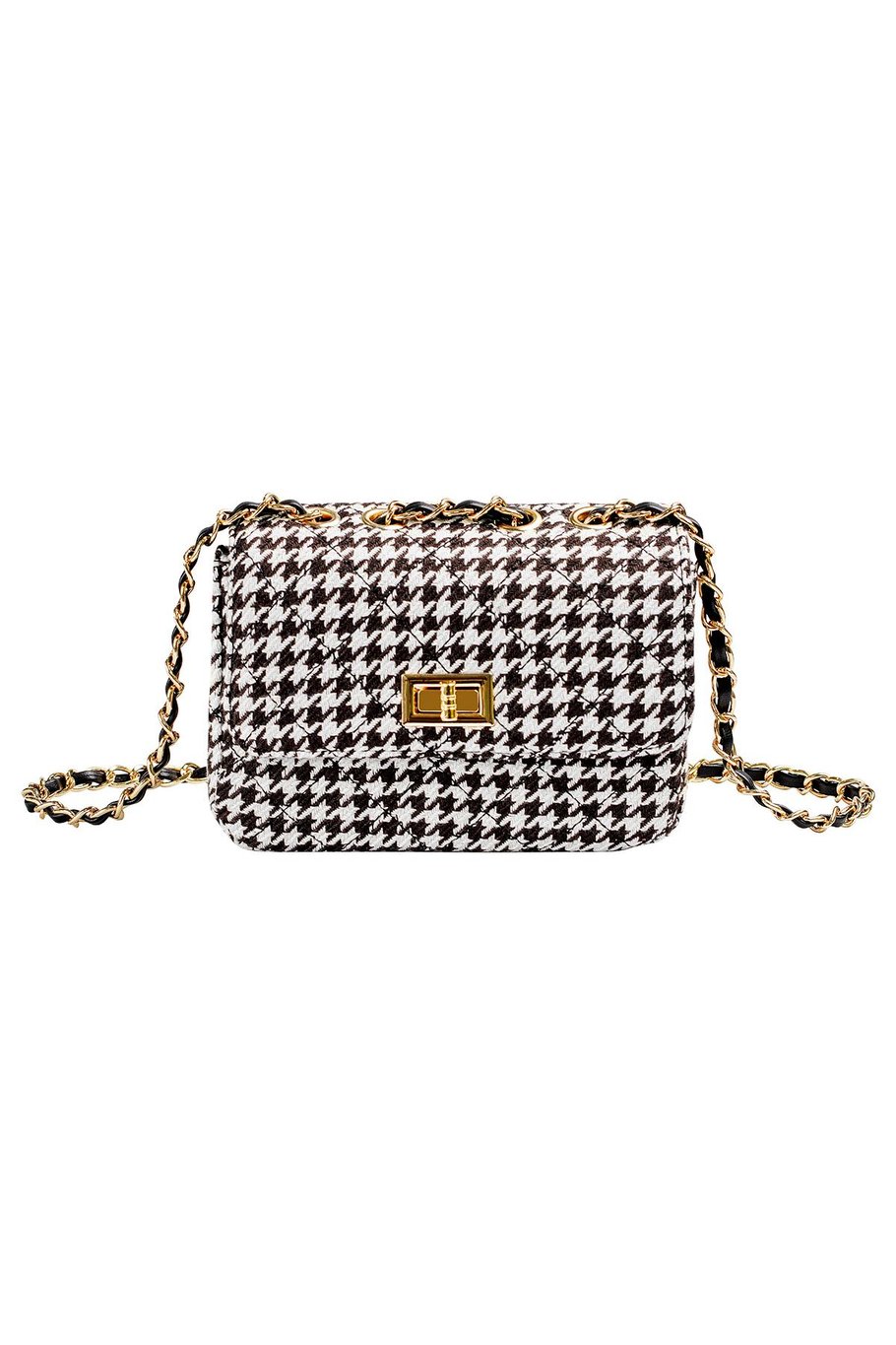 Borsa a quadri con tracolla e chiusura in metallo Black &amp; White Polyester 