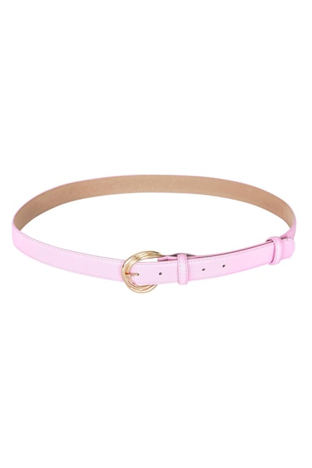 PU leather belt with double belt buckle Pink 2