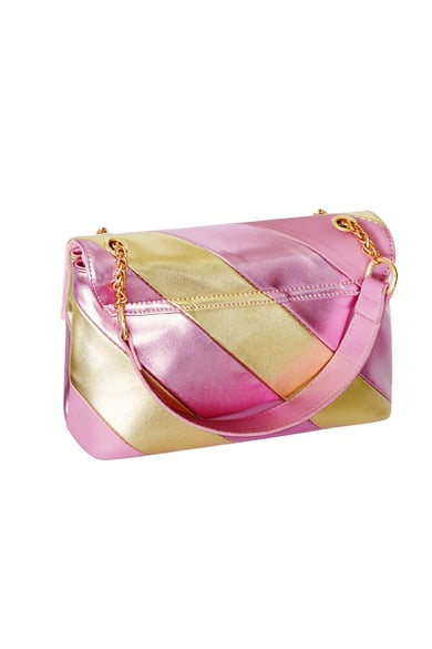 PU-Ledertasche mit goldenen Streifen Rosa Polyurethan h5 Bild4
