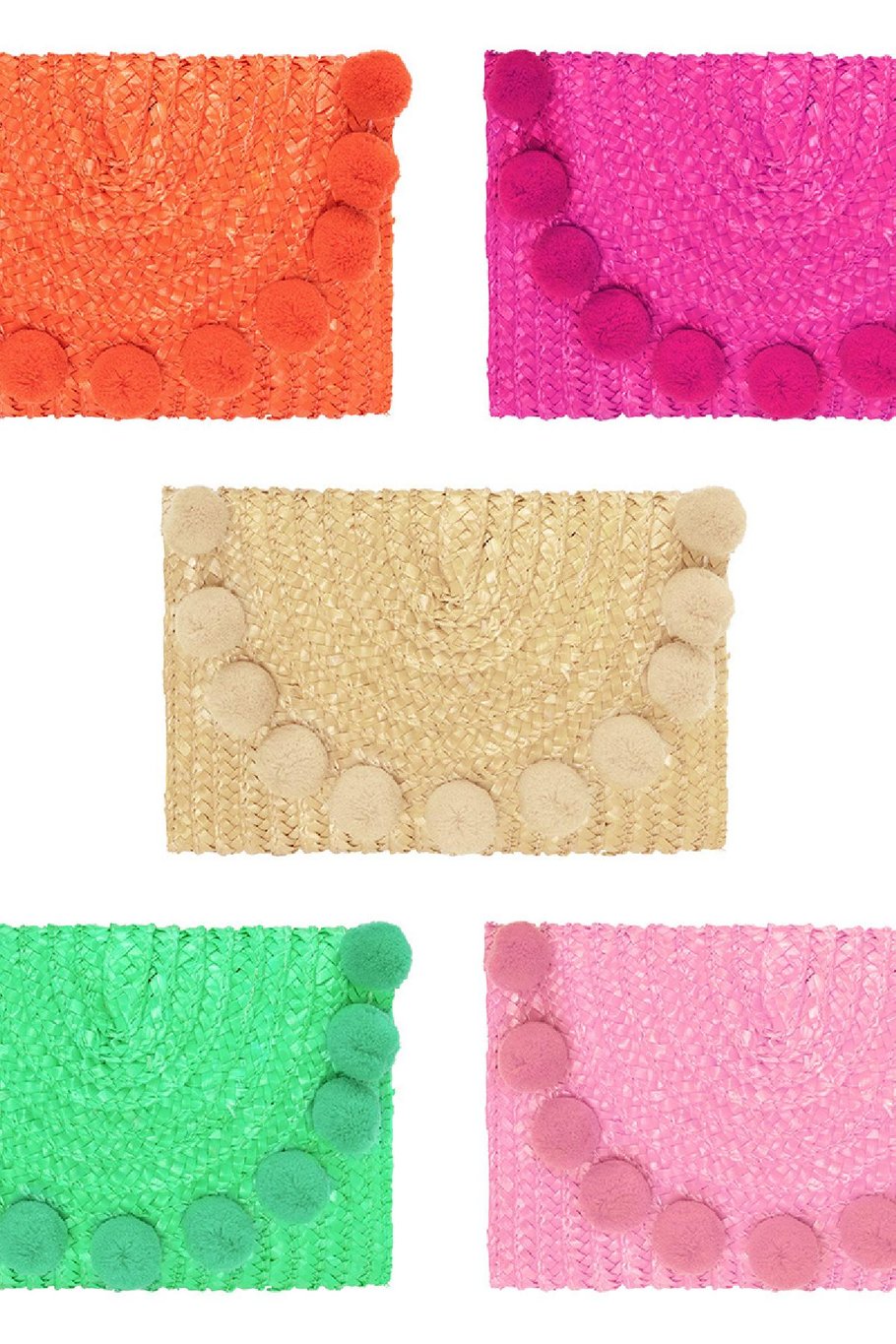 Strandclutch mit Bommeln Rosa Stroh Bild4