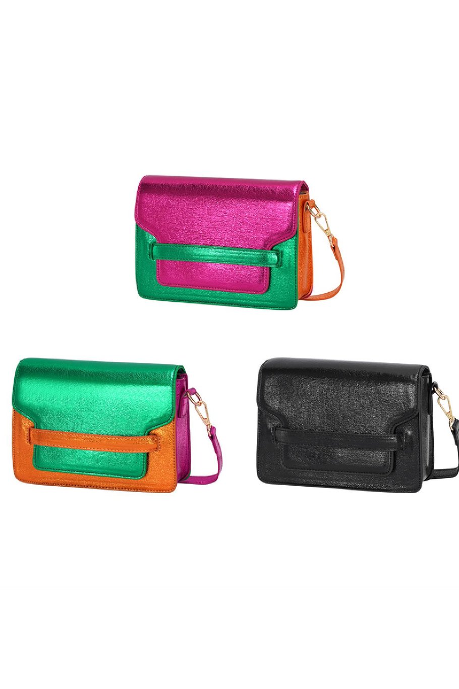 Farbblockierung der Tasche aus PU-Leder Fuchsia Polyurethan Bild4