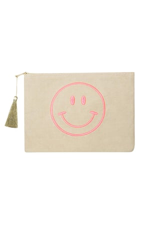 Schminktasche Smiley Beige & Pink Baumwolle h5 