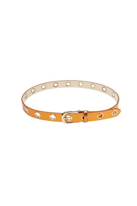 Metallic belt with Gold Color rings Orange PU 80