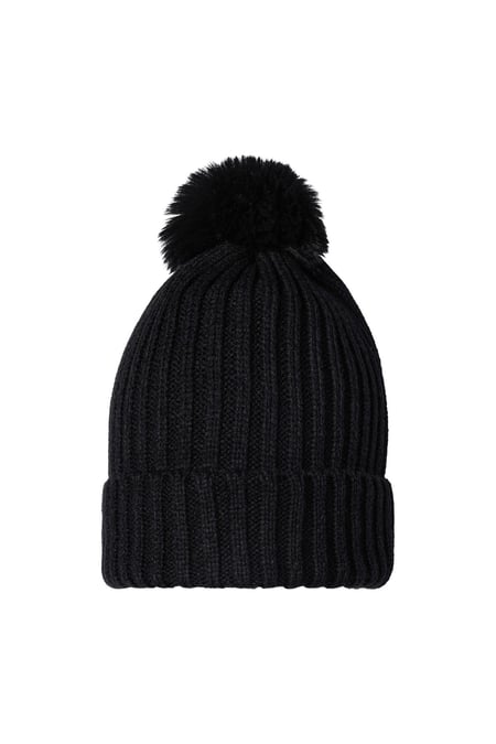 Beanie Furry Pompon Black Acrylic