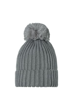 Beanie Furry Pompon Grey Acrylic h5 