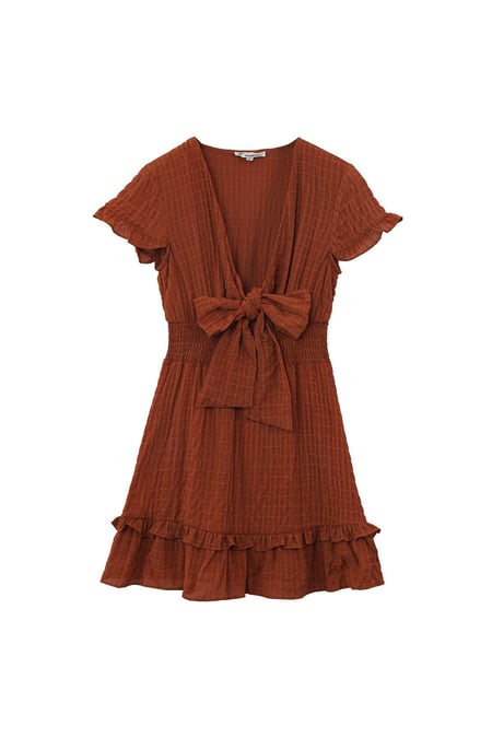 Ruffle dress with bow Brown S 2