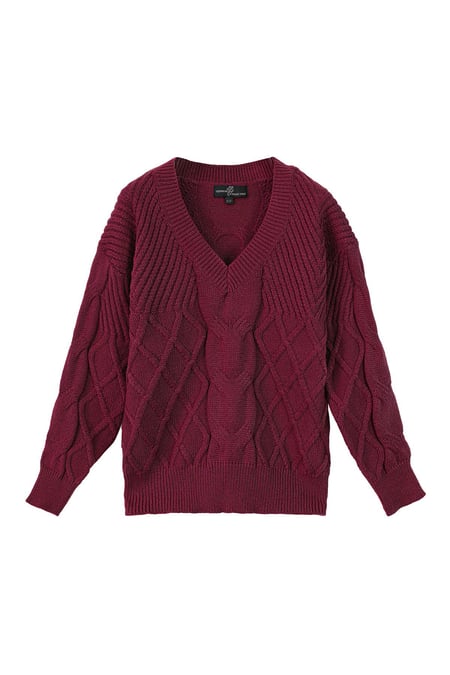 Knitted sweater with cable pattern Wine Red S/M 2