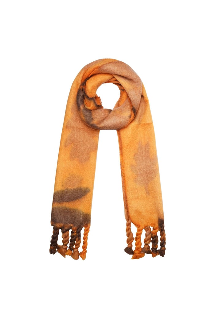 Winter scarf flowers and leaves Orange Polyester 