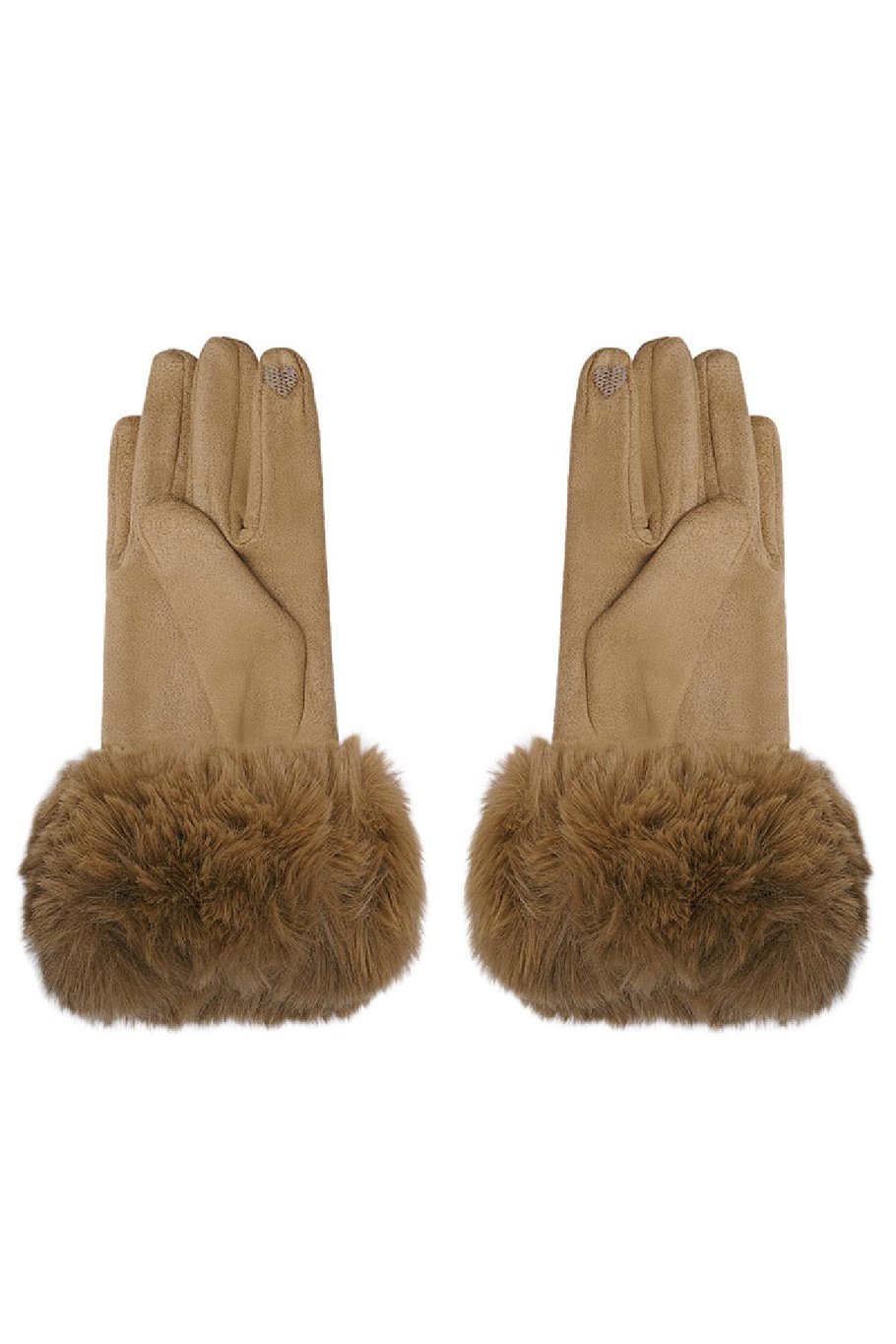 Gloves faux fur with suede look Camel Polyester One size h5Picture4
