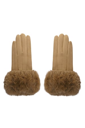 Gloves faux fur with suede look Camel Polyester One size h5 