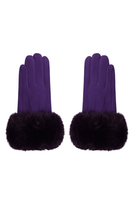 Gloves faux fur with suede look Purple Polyester One size 2