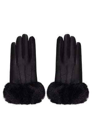 Gloves with faux fur and leather look Black Polyester One size h5 