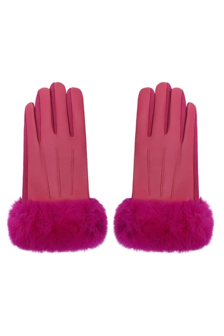 Gloves with faux fur and leather look Fuchsia Polyester One size 2