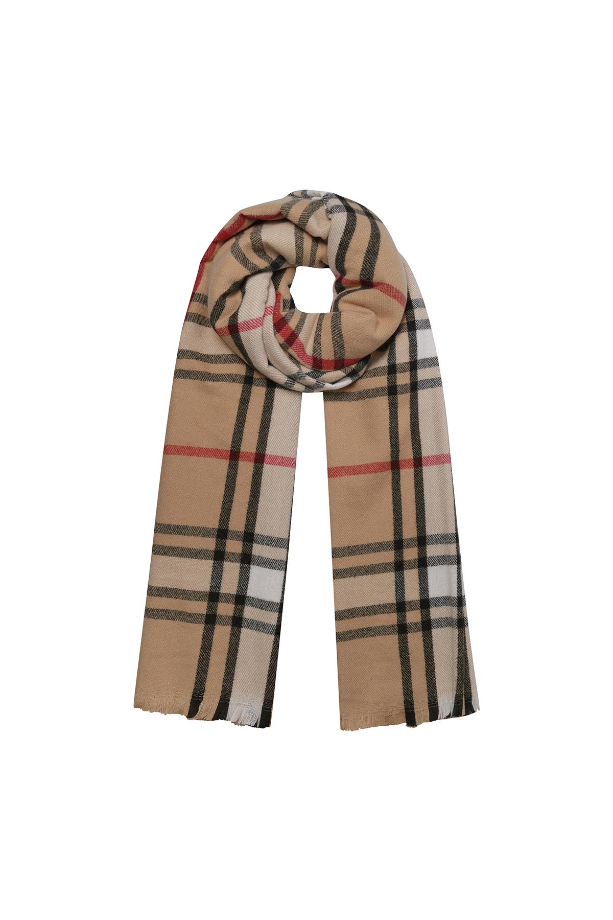 Checkered winter scarf with autumn colors Orange Acrylic 