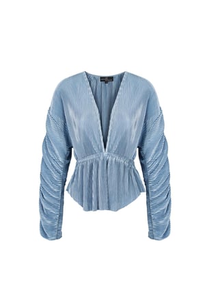 Blouse with rib structure and pleated sleeves Blue L h5 