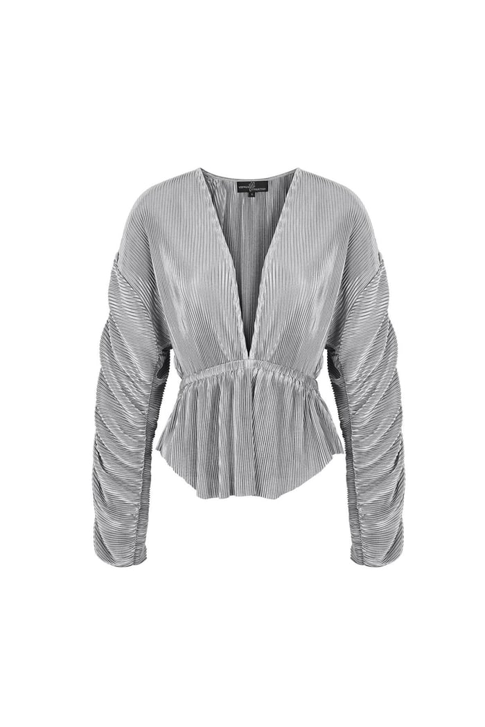 Blouse with rib structure and pleated sleeves Grey L 