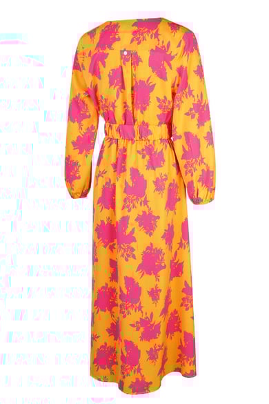 Maxikleid bunt bedruckt mit Gürtel Fuchsia &amp; Gelb S h5 Bild2