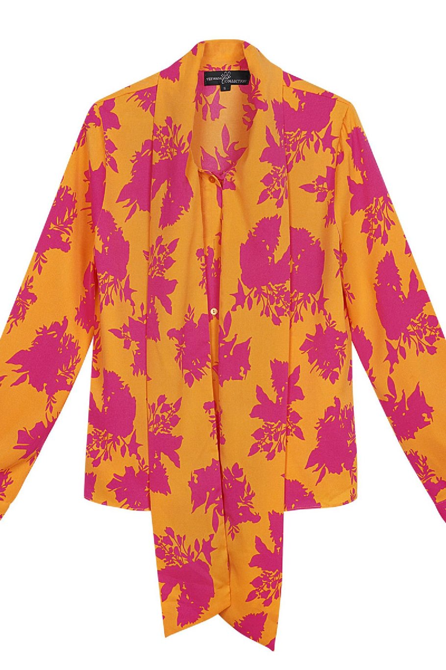 Bluse mit buntem Print zum Bindekragen Fuchsia &amp; Gelb S Bild6