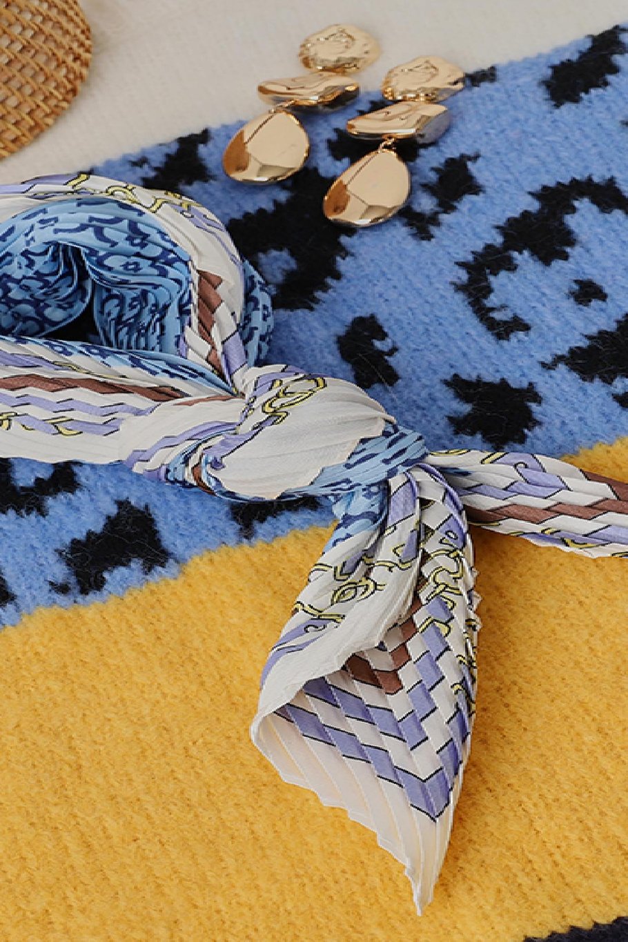 Seiden Schal Belt Print Blau Polyester Bild3