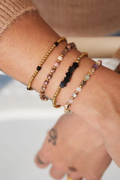 Perlenarmband mit Sternperlen Schwarz &amp; Silber Edelstahl h5 Bild2