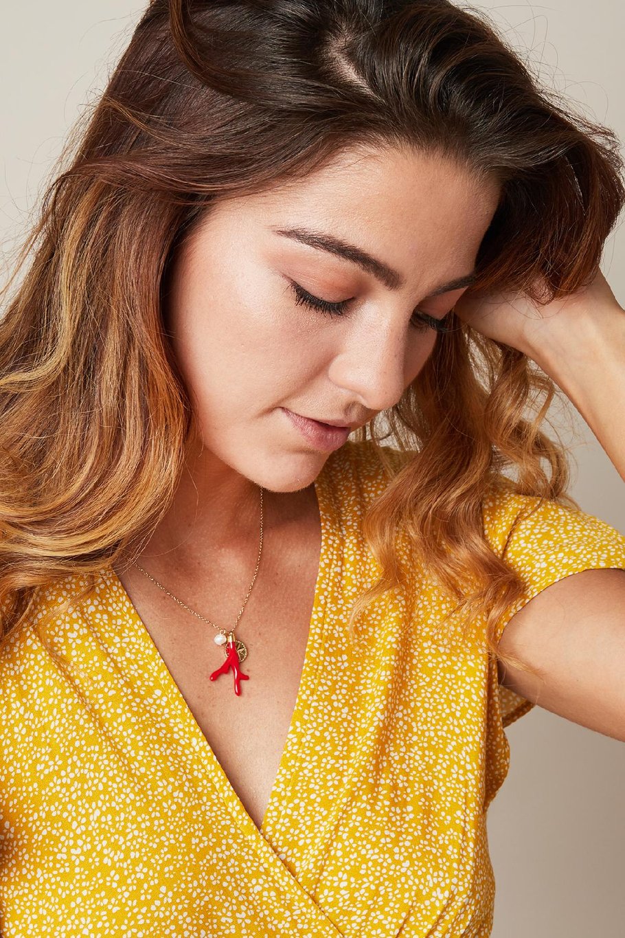 Ketting Red Coral Goud kleur Stainless Steel Afbeelding2