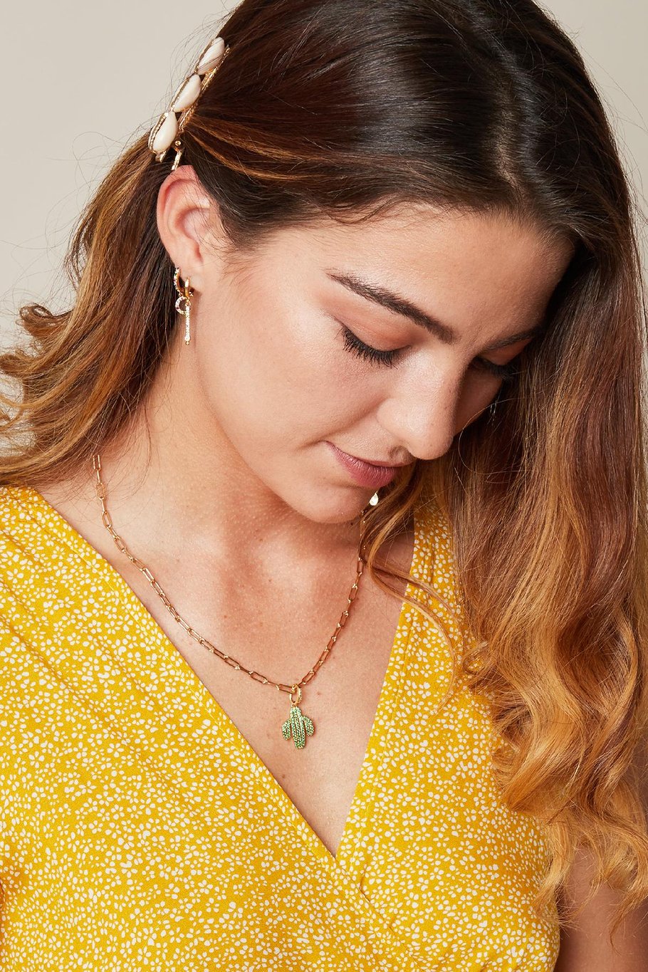 Ketting Zirconia Cactus  Green & Gold Copper Afbeelding2