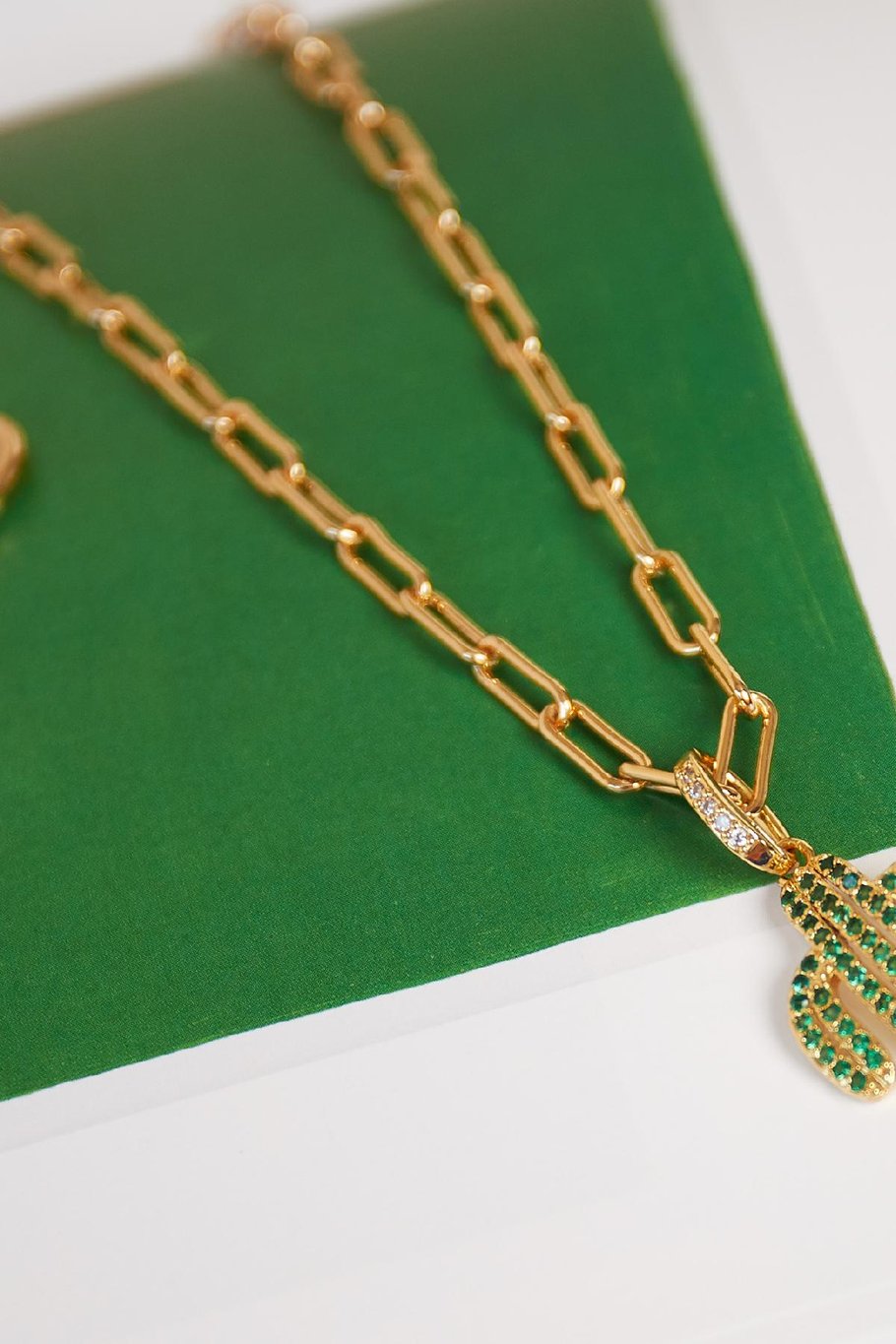 Ketting Zirconia Cactus  Green & Gold Copper Afbeelding3