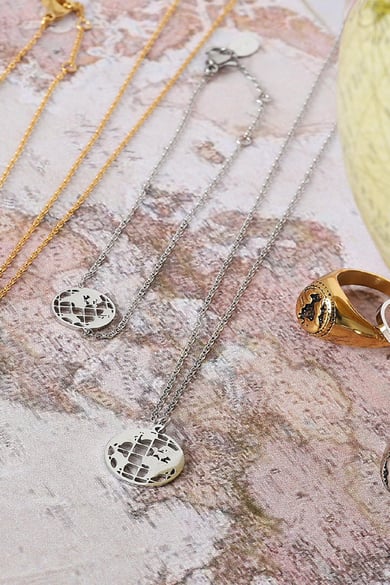 Necklace Around The Globe Argenté Acier inoxydable h5 Image2