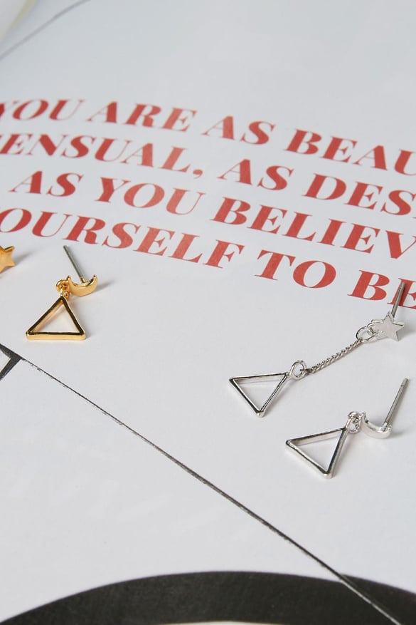 Earrings Triangular Space Silver Color Copper 2