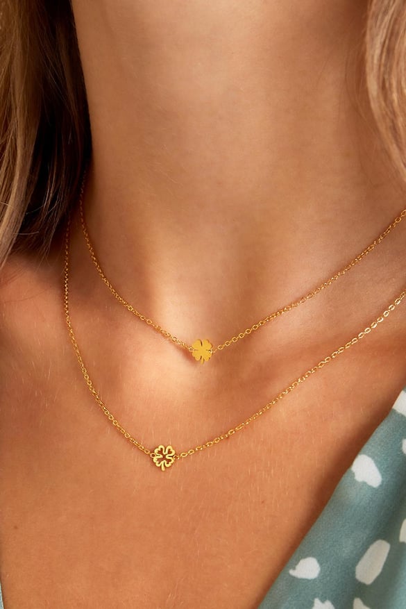 Paslanmaz çelik kolye yonca Gold Stainless Steel