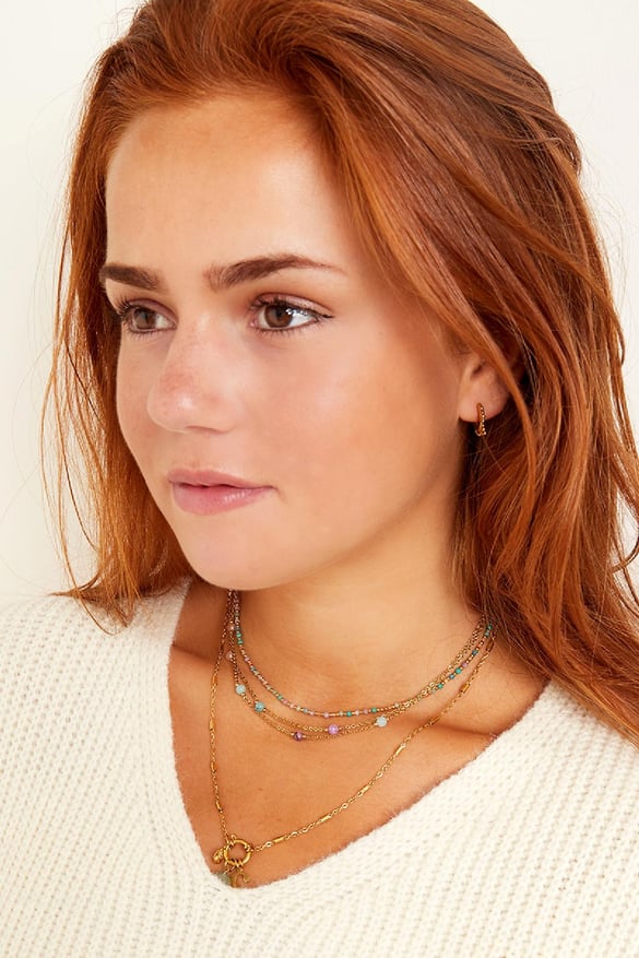 double chained stainless steel necklace with stones  2