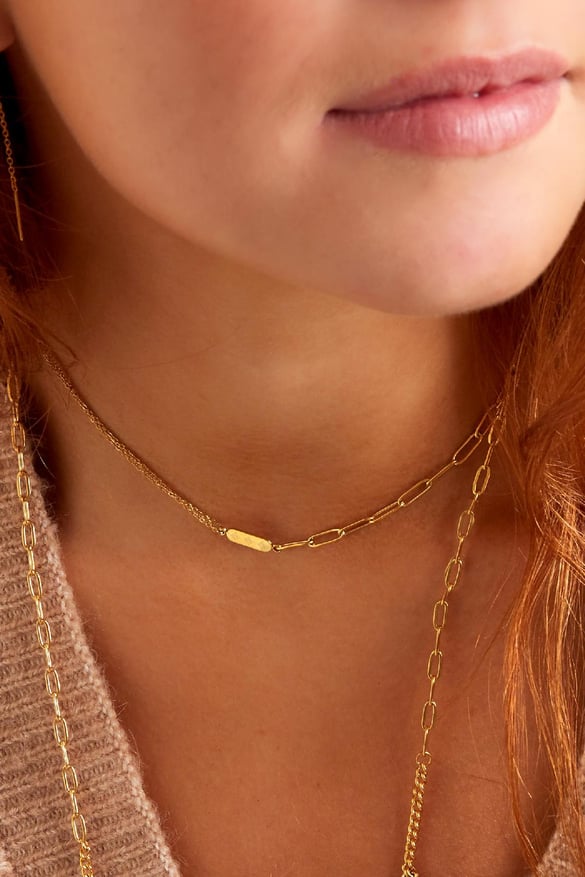 Çift Zincirli ve Tılsımlı Paslanmaz Çelik Kolye Gold Stainless Steel 2