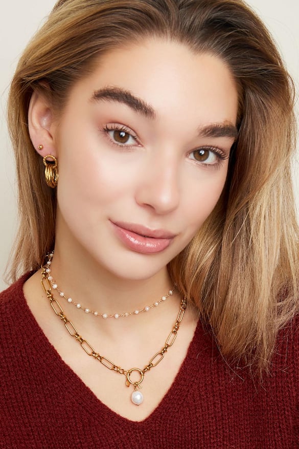 Round closure necklace Gold Color Stainless Steel 2