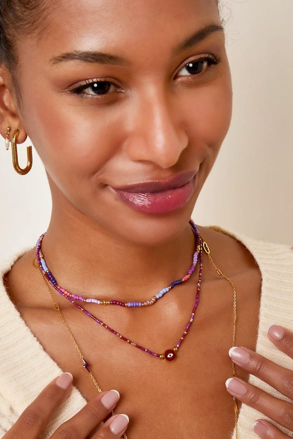 Necklace beads in a row Purple Stainless Steel 2