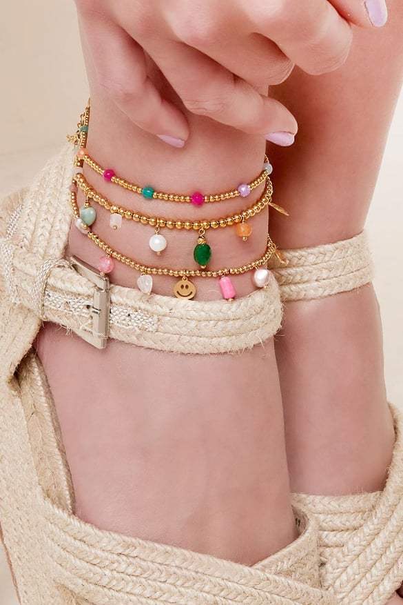 Anklet Coloured beads Gold Color Stainless Steel 2
