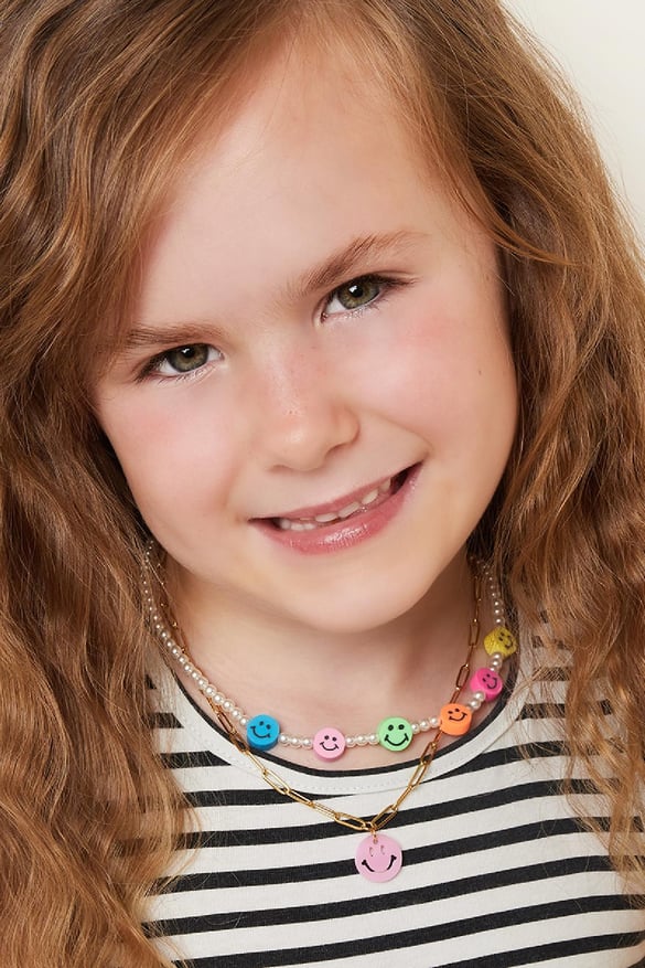 Kids - Smiley necklace Pink & Gold Color Stainless Steel 2