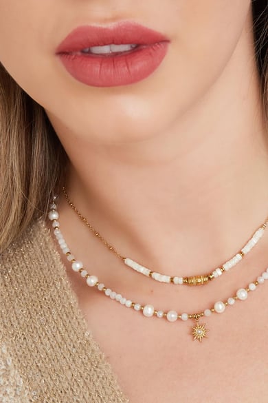 Collar de perlas con colgante de estrella Color dorado Acero inoxidable h5 Imagen3