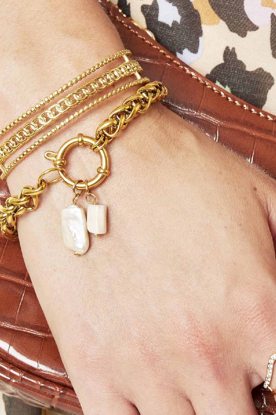 DIY Charm Pearly Stone Wit Stainless Steel Afbeelding2