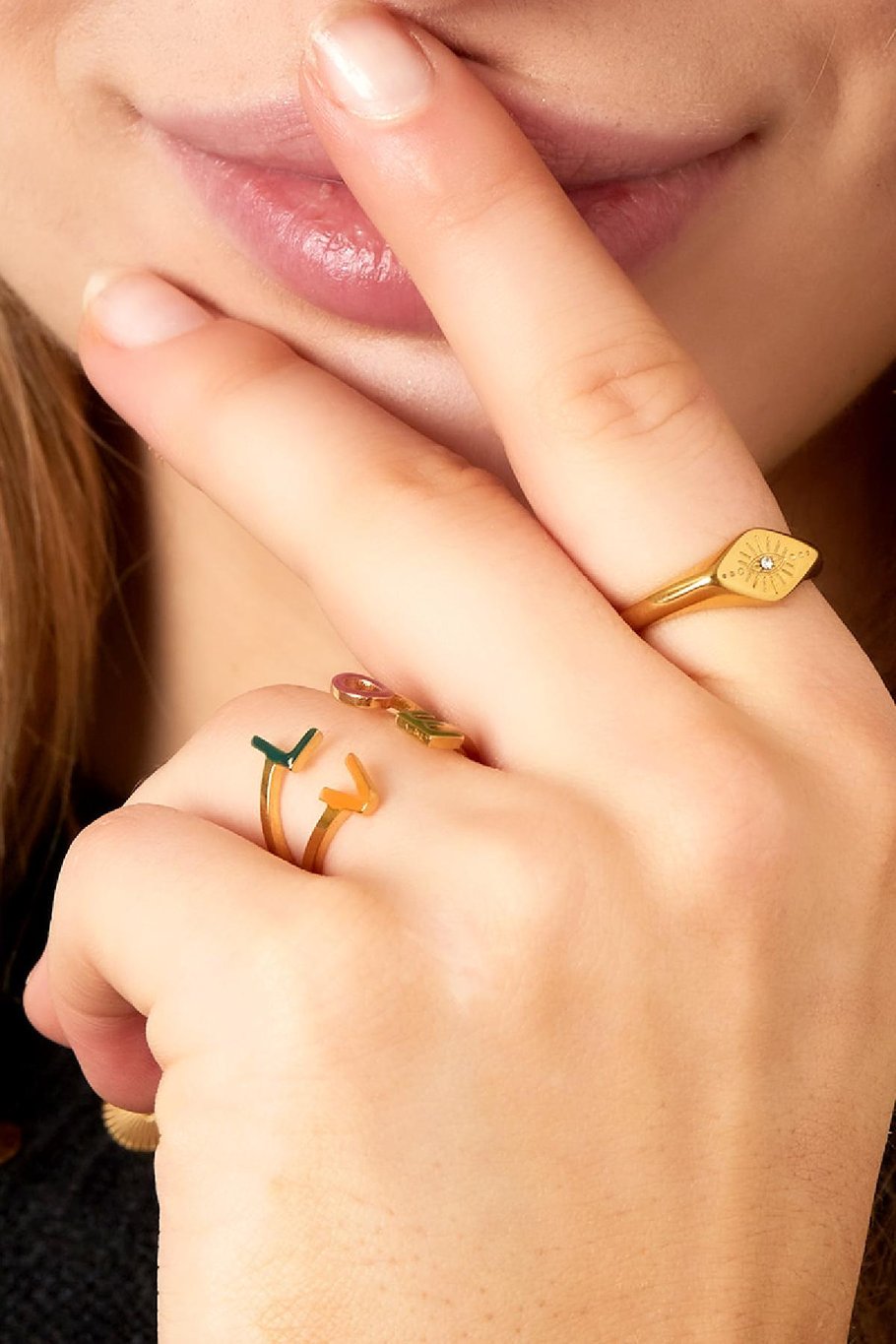 Anillo Evil Eye Color dorado Acero inoxidable 16 Imagen2