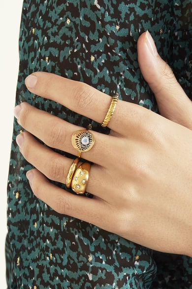 Ring Diamond Flowers Goud kleur Stainless Steel 16 h5 Afbeelding2