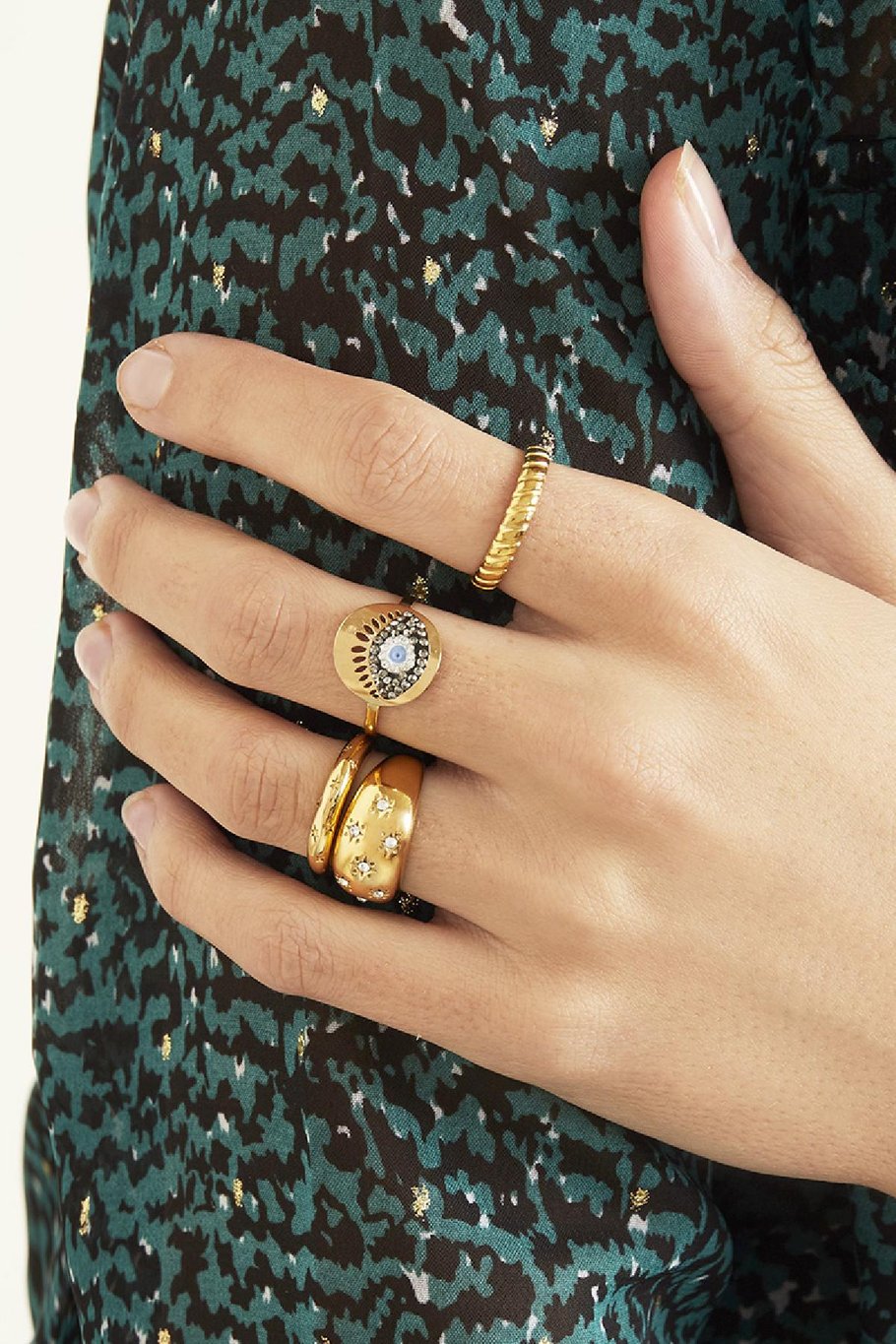 Ring Diamond Flowers Goud kleur Stainless Steel 16 Afbeelding2