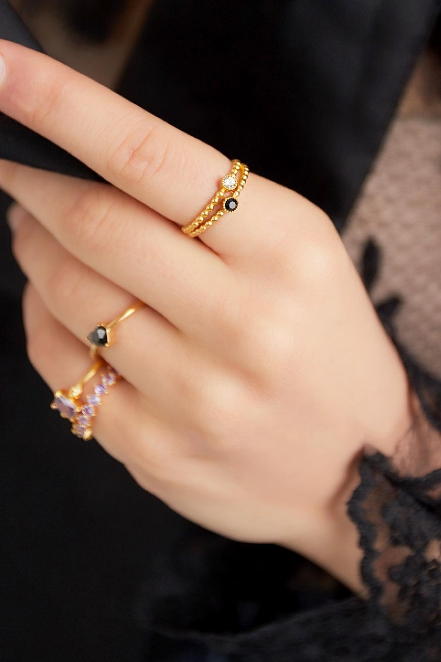 Ring Parels op een rij Wit Goud kleur Stainless Steel One size Afbeelding2