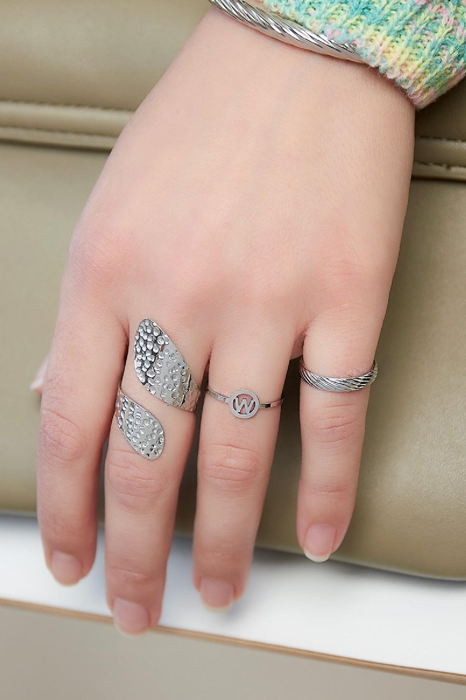 Stainless steel ring initial A Silver color Picture2