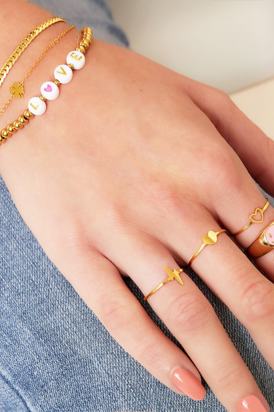 Bague ajustable coeur ouvert Couleur or Acier inoxydable One size Image2