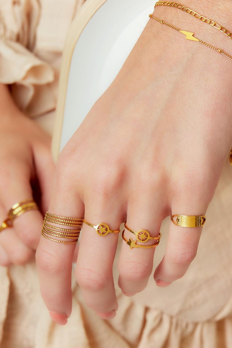 Verstelbare ring open ster Goud kleur Stainless Steel One size Afbeelding2