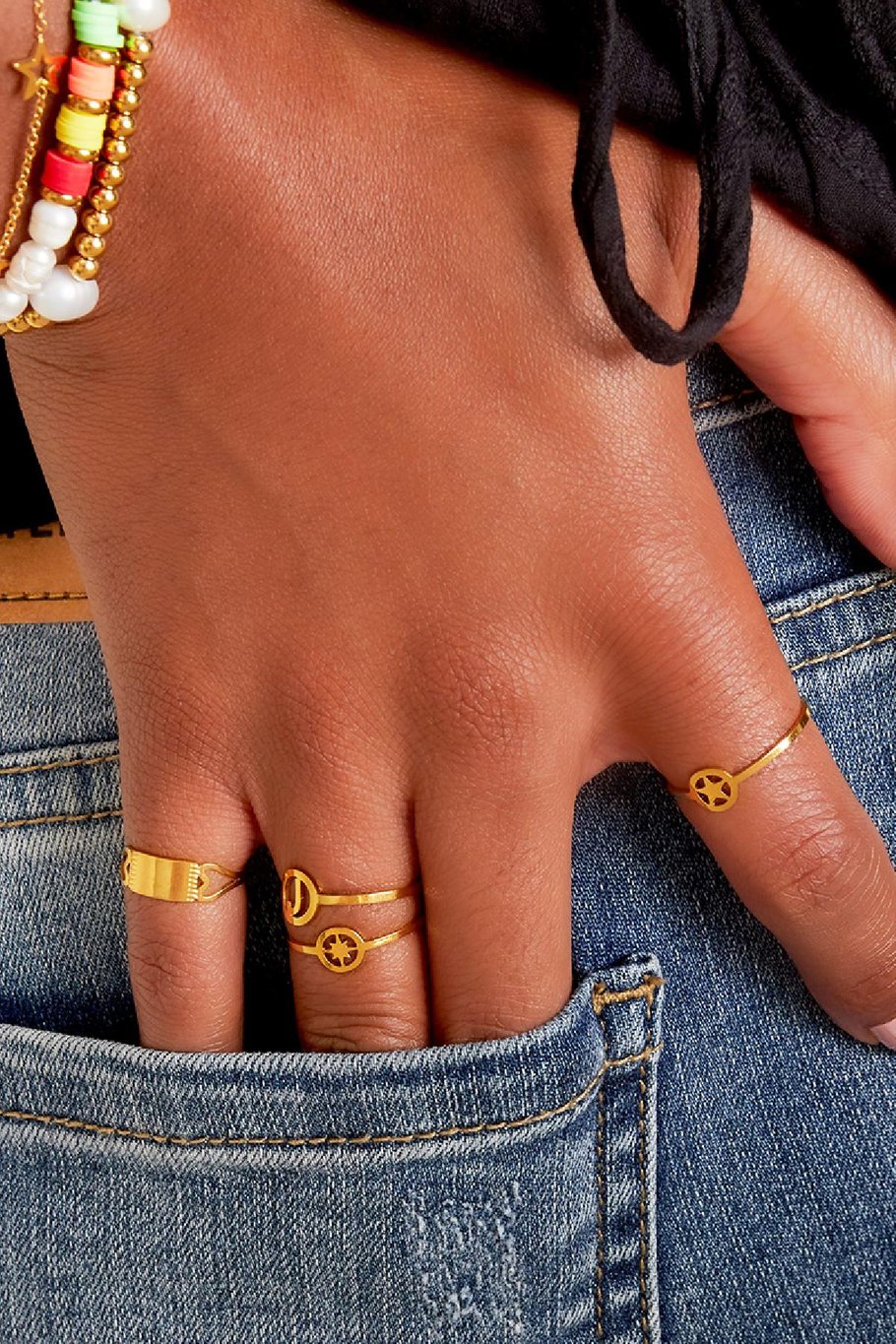 Bague ajustable étoile ouverte Couleur or Acier inoxydable One size Image2