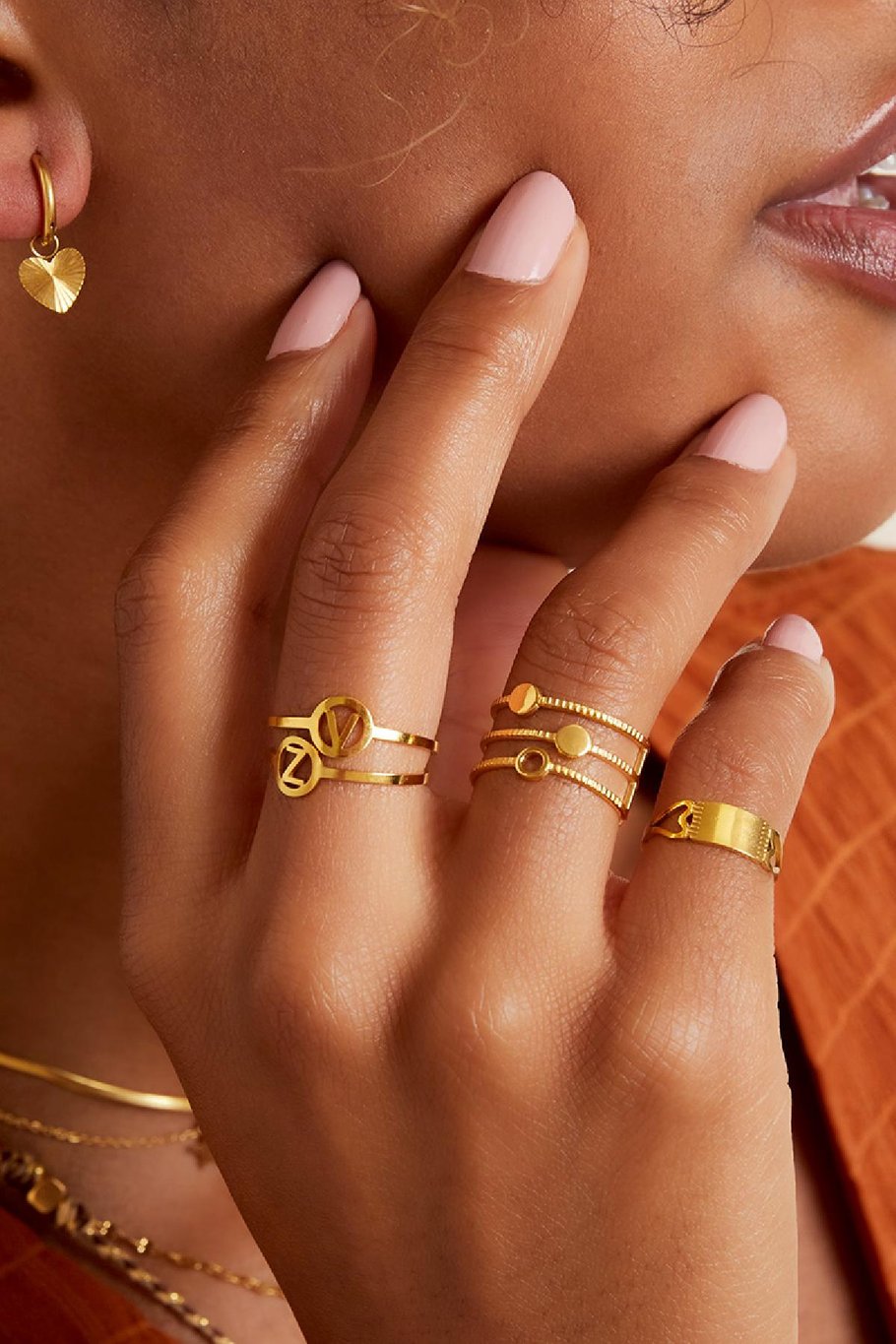 Verstelbare ring dubbele hartjes Goud kleur Stainless Steel One size Afbeelding2