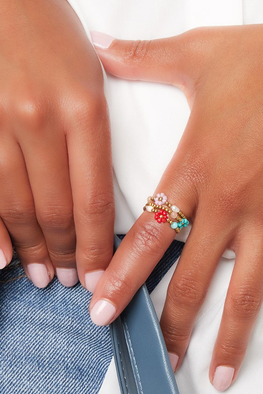Anillo Flor De Cuentas Con Perla Lila Acero inoxidable 17 Imagen2