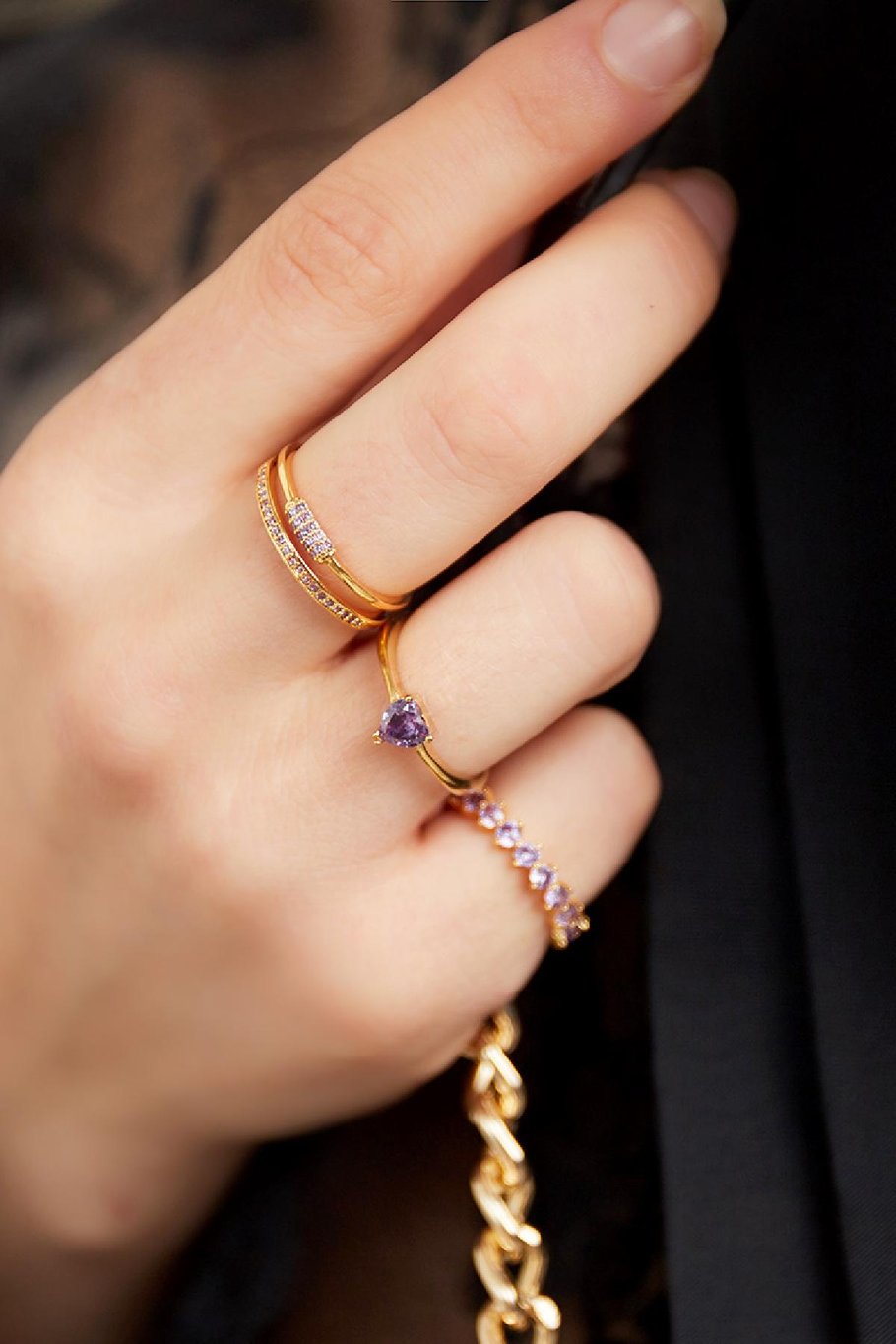 Ring Zirkon Herz Lila Edelstahl One size Bild3